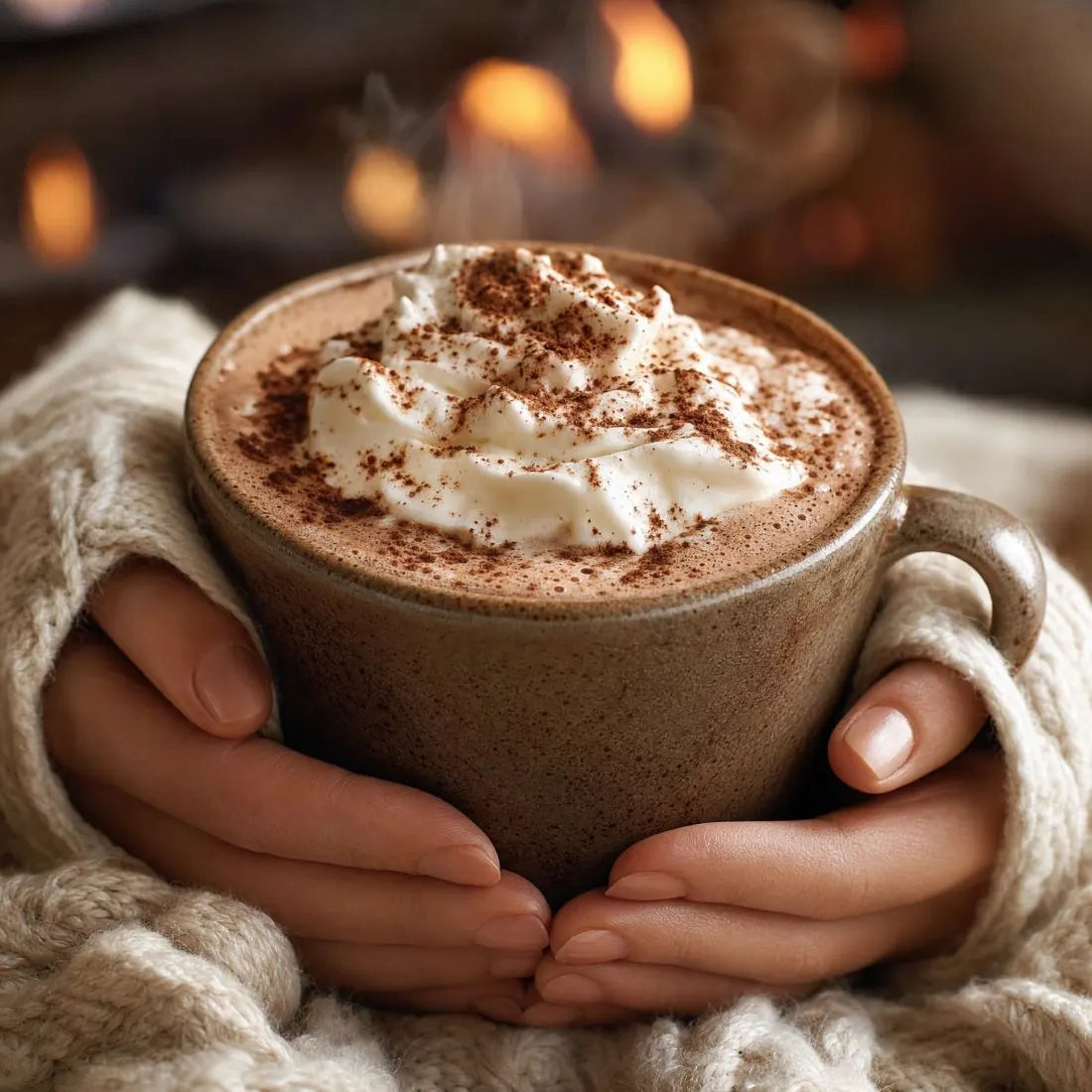 Whipped-cream mug in hands